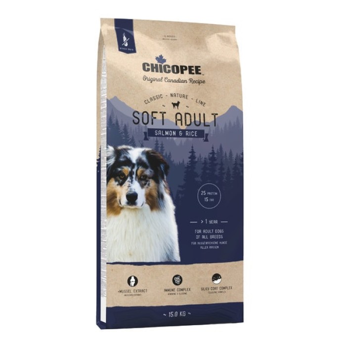 Chicopee CNL Soft Adult Salmon and Rice - напіввологий корм Чікопі Класик для собак усіх порід, 15 кг