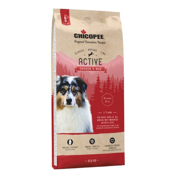 Chicopee CNL Adult Active Chicken & Rice – корм для взрослых собак всех пород с повышенным уровнем активности с курицей и рисом. 15 кг