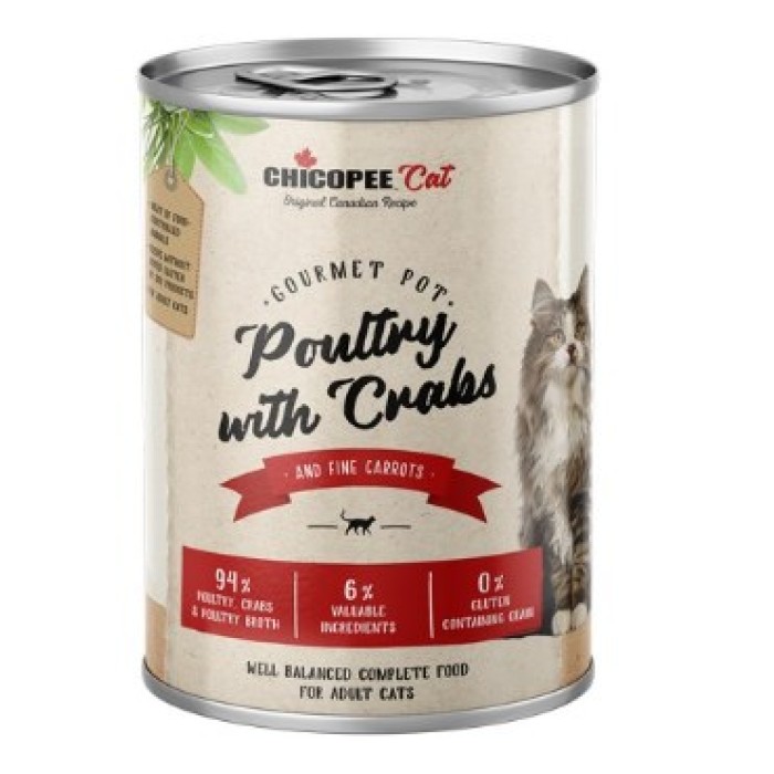 Консервы Chicopee Cat Adult Gourmet pot Poultry & Crabs для кошек, птица с крабом, 400г