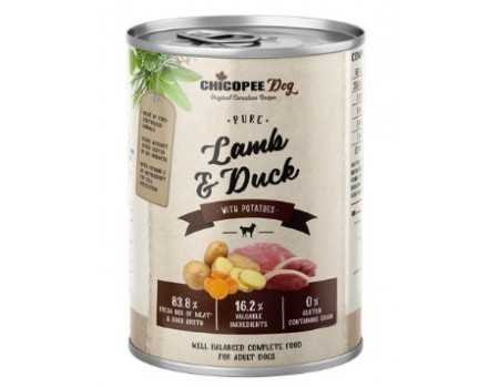 Консервы Chicopee Dog Adult Pure Lamb & Duck для щенков и взрослых собак, ягненок с уткой, 800г