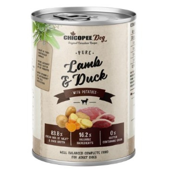 Консервы Chicopee Dog Adult Pure Lamb & Duck для щенков и взрослых собак, ягненок с уткой, 800г