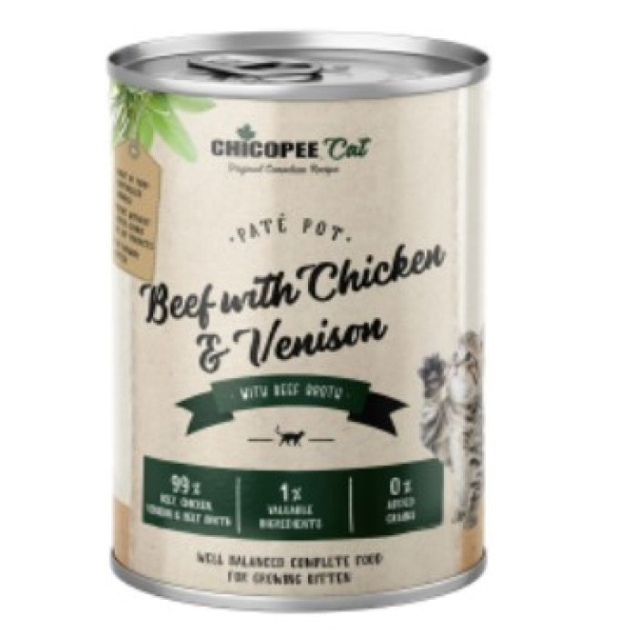 Консерви Chicopee Kitten Pate Beef & Chicken & Venision для кішок, яловичина, курка з олениною, 400г