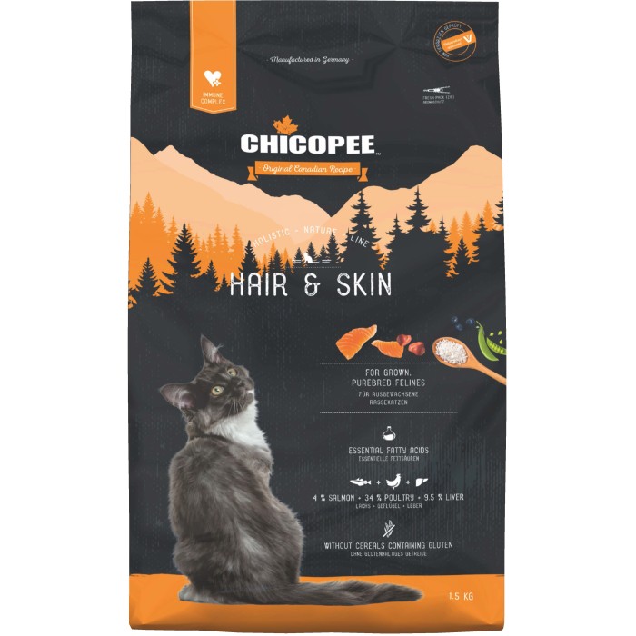 Сухой корм для котов Chicopee HNL Cat Hair & Skin Adult с лососем, птицей и печенью 8 кг