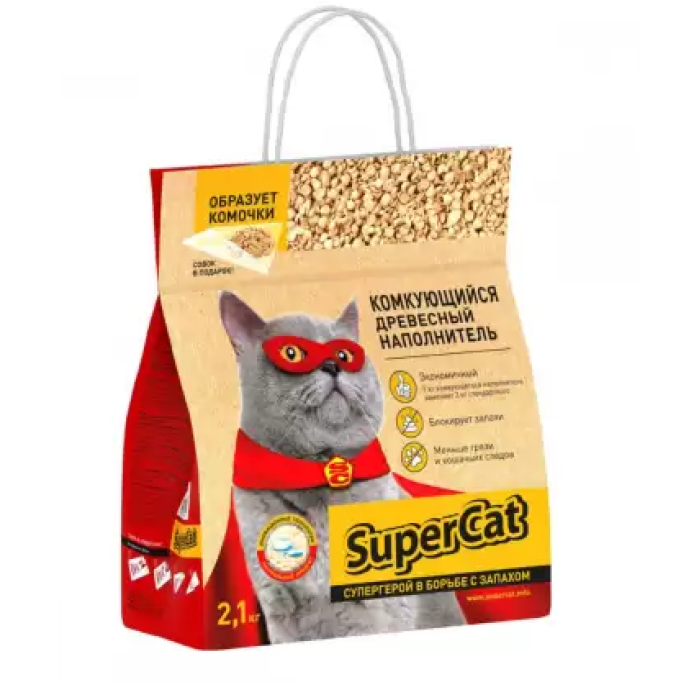 Super Cat - Комкующийся древесный наполнитель для кошачьего туалета, 2,1 кг