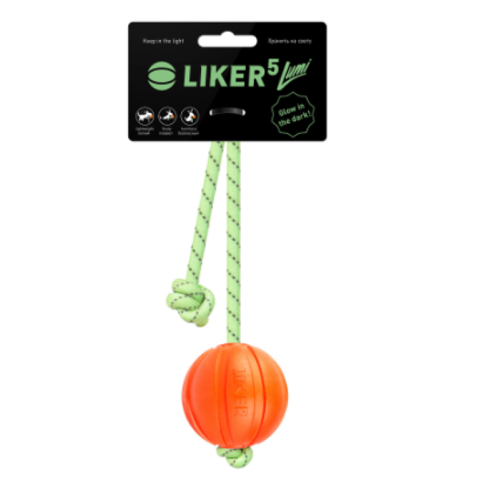 Іграшки COLLAR Колар Liker Lumi 5 - м'ячик для цуценят та собак дрібних порід зі шнуром, що світиться у темряві, 5 см