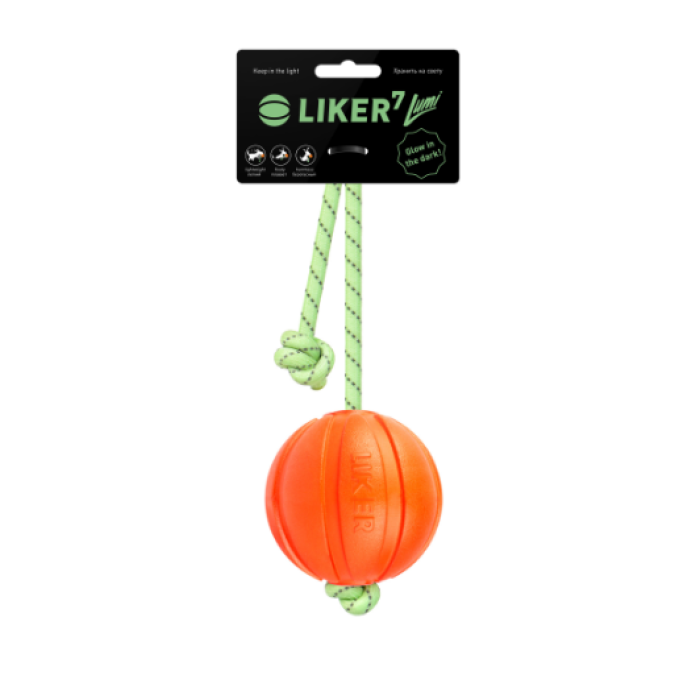 Іграшки COLLAR Колар Liker Lumi 7 - м'ячик для цуценят та собак дрібних порід зі шнуром, що світиться у темряві, 7 см