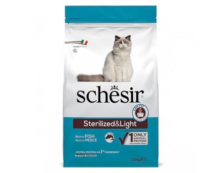 Сухий монопротеїновий корм Schesir Cat Sterilized & Light, для стерилізованих кішок, для кішок схильних до повноти, риба, 400 г