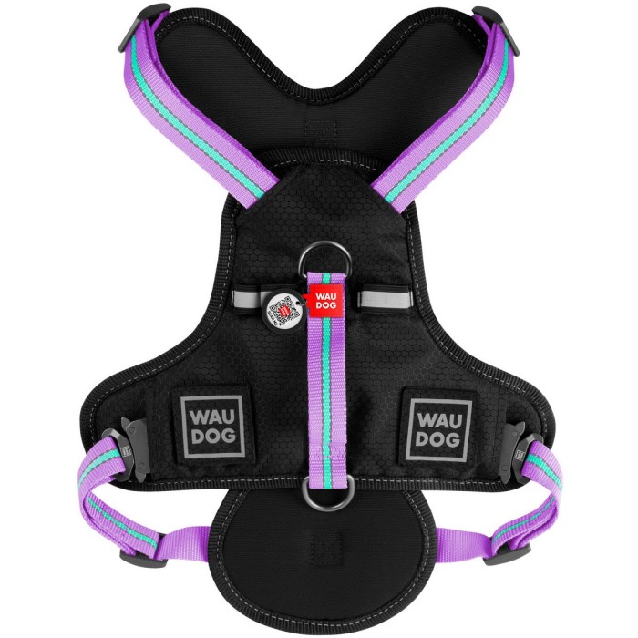 Шлей WAUDOG Nylon з QR-паспортом, безпечна, металева пряжка-фастекс (розмір S, обхват грудей - 55-65 см, обхват шиї - 35-60 см), фіолетова