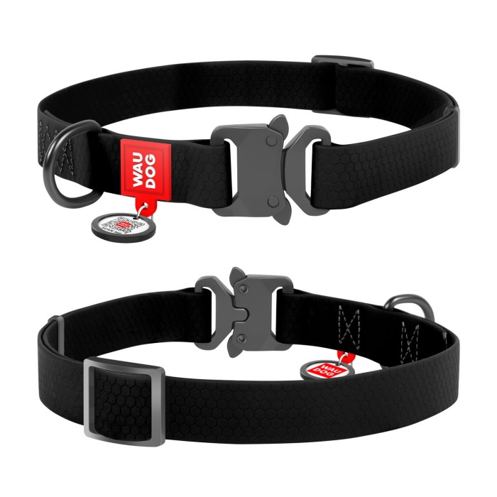 Нашийник WAUDOG Waterproof з QR-паспортом, водостійкий, металева пряжка-фастекс, 15 мм/23-35 см, чорний