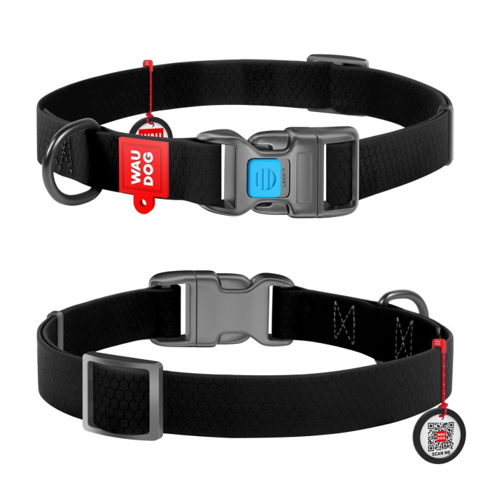 Ошейник WAUDOG Waterproof с QR-паспортом, водостойкий, пластиковая пряжка-фастекс, 20 мм/24-40 см, черный