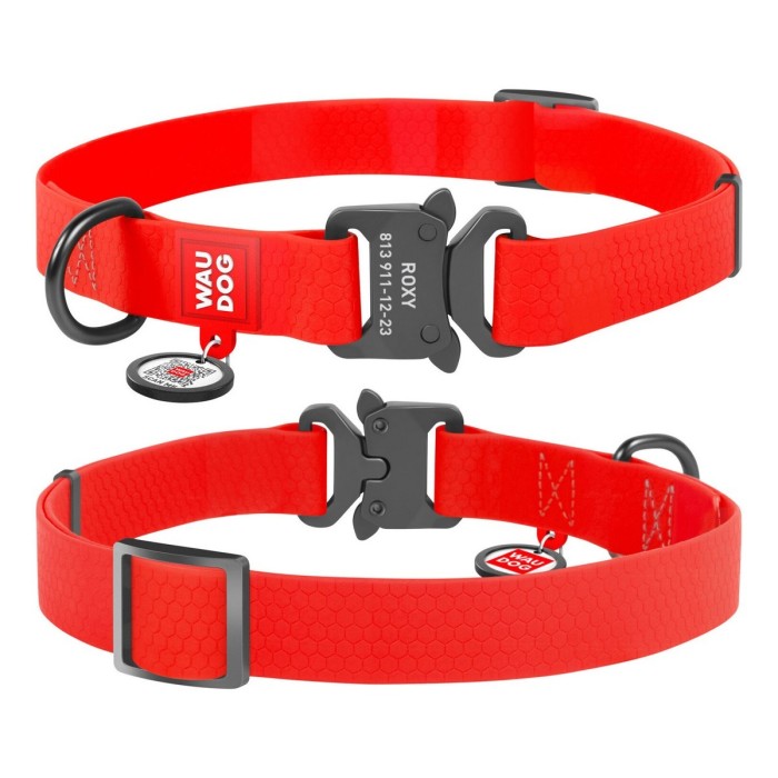 Ошейник WAUDOG Waterproof с QR-паспортом, водостойкий, металлическая пряжка-фастекс, 15 мм/23-35 см, красный