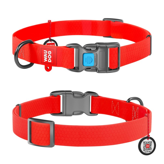 Ошейник WAUDOG Waterproof с QR-паспортом, водостойкий,пластиковая пряжка-фастекс, 15 мм/23-35 см, красный