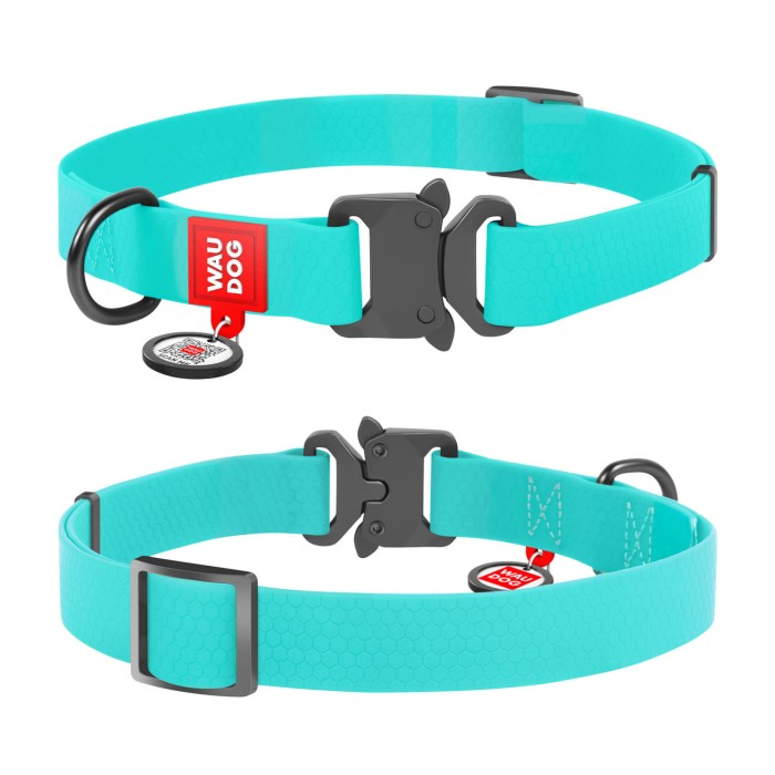 Нашийник WAUDOG Waterproof з QR-паспортом, що світиться, водостійкий, металева пряжка-фастекс, 15 мм/23-35 см, ментоловий