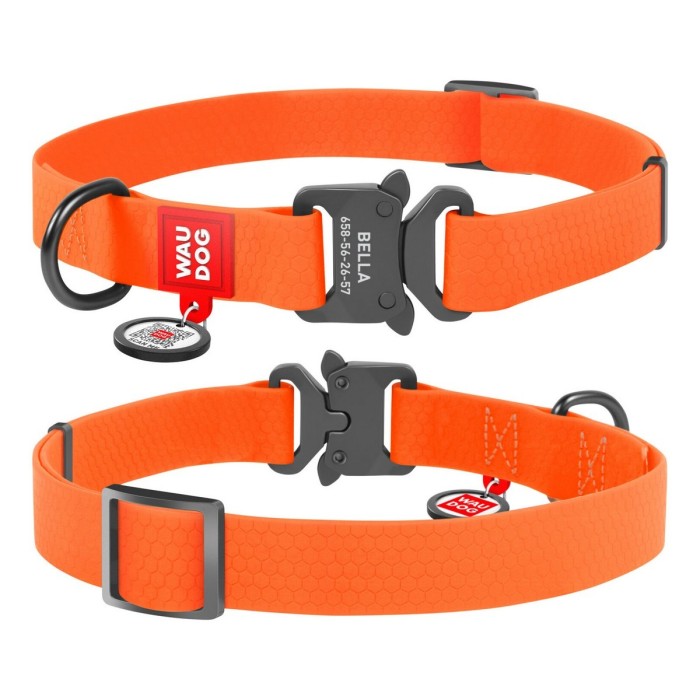 Нашийник WAUDOG Waterproof з QR-паспортом, водостійкий, металева пряжка-фастекс, 15 мм/23-35 см, помаранчевий