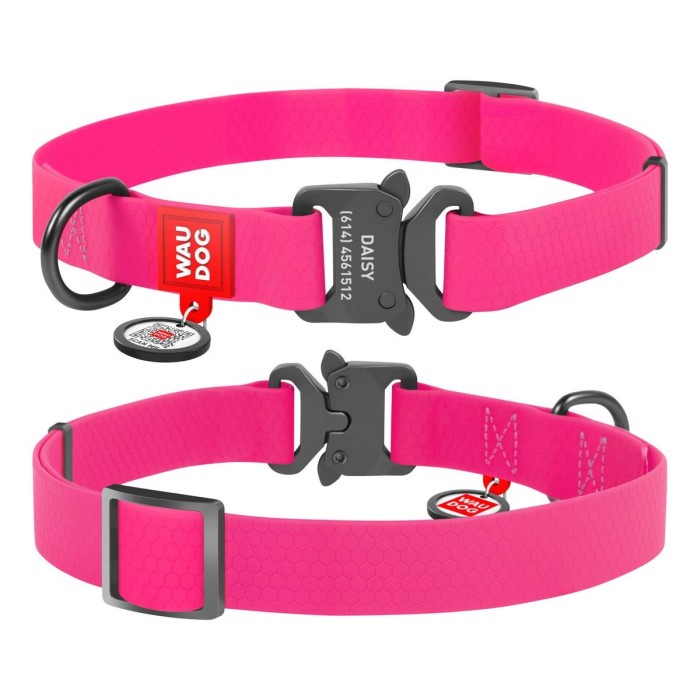 Ошейник WAUDOG Waterproof с QR-паспортом, водостойкий, металлическая пряжка-фастекс, 15 мм/23-35 см, розовый