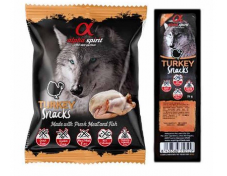 Напіввологі ласощі для собак Alpha Spirit DOG Snacks Turkey, кубики з індичкою, 35 г