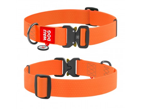 Ошейник для собак водостойкий WAUDOG Waterproof c QR паспортом, металлическая пряжка-фастекс, Ш 40 мм, Длинна 46-70 см, оранжевый