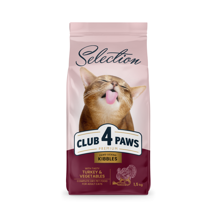 Сухой корм Club 4 Paws (Клуб 4 лапы) Selection Turkey & Vegetable, для взрослых кошек, с индейкой и овощами, 1.5 кг