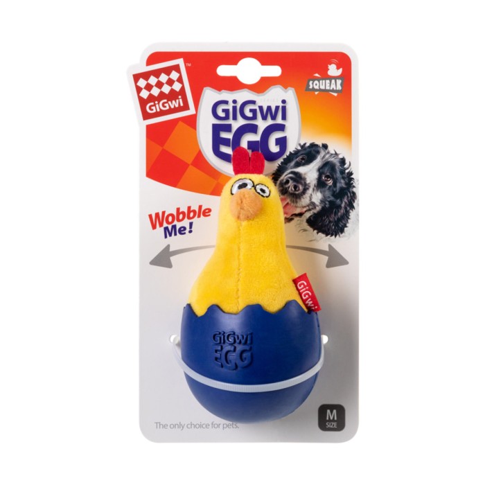 Игрушка для собак Цыпленок-неваляшка из пищалки GiGwi Basic, текстиль, резина, 14 см