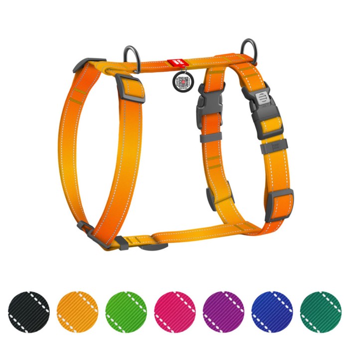 Шлея для собак H-подібна WAUDOG Nylon Mono QR світловід. розмір S Ш 15мм A 30-45см B 35-45см помаран