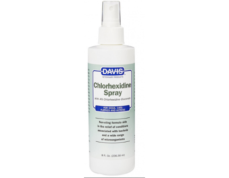 Davis Chlorhexidine Spray Девіс ХЛОРГЕКСИДИН спрей з 4% хлоргексидином для собак і котів із захворюваннями шкіри та вовни, 237 мл