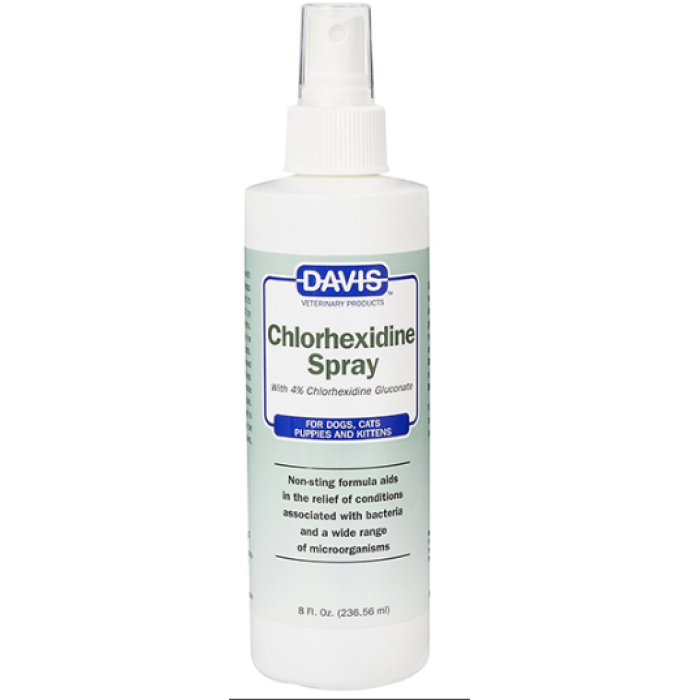 Davis Chlorhexidine Spray Девіс ХЛОРГЕКСИДИН спрей з 4% хлоргексидином для собак і котів із захворюваннями шкіри та вовни, 237 мл
