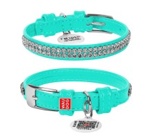 Ошейник для собак кожаный WAUDOG Glamour с QR паспортом, 