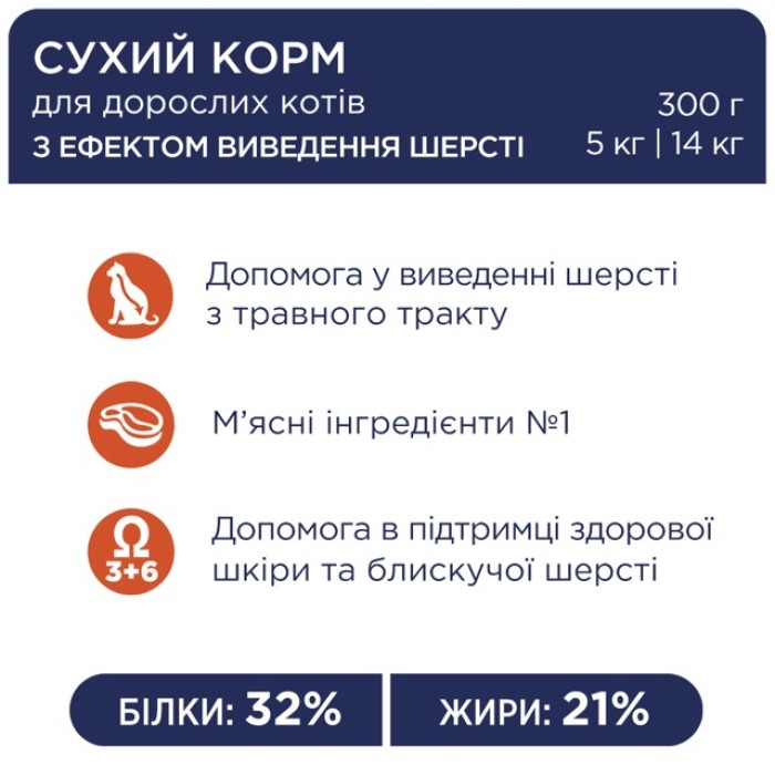 Сухой корм Club 4 Paws (Клуб 4 лапы) Hairball Control, для взрослых кошек, с эффектом выведения шерсти из пищеварительного тракта, 2 кг