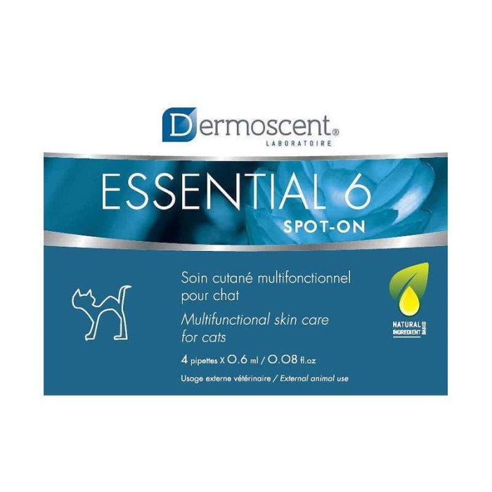 Дермосент Ессеншл Dermoscent ESSENTIAL-6 spot-Краплі по догляду за шкірою та вовною кішок (4піп.х0,6мл) 