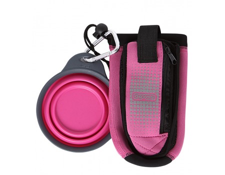 Dexas BottlePocket with Travel Cup сумка со складной миской для воды и аксессуаров, розовая.