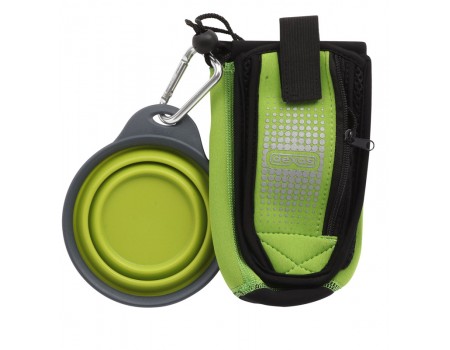 Dexas BottlePocket with Travel Cup сумка со складной миской для воды и аксессуаров, зеленая.