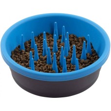 Dexas Slow Feeder Dog Bowl Миска силіконова для повільного годування, світло-гоуба/сіра, 1,44л
