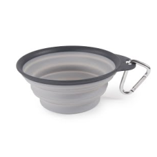 Dexas Collapsible Travel Cup Миска складана з карабіном для собак і кішок велика, (2 мірні склянки) світло-сіра 480мл