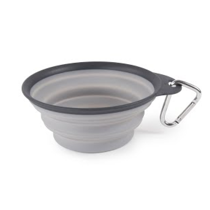 Dexas Collapsible Travel Cup Миска складана з карабіном для собак і кішок велика, (2 мірні склянки) світло-сіра 480мл
