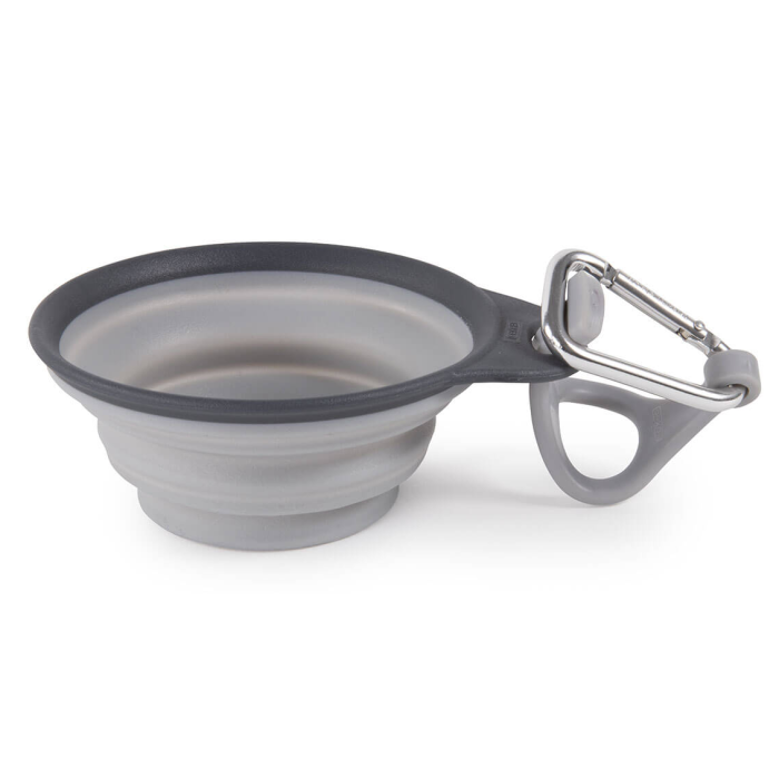 Дорожная миска Dexas Travel Cup with Bottle Holder & Carabiner, с креплением на бутылку и карабином, светло-серая, 240мл