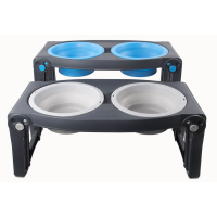 Dexas Adjustable Height Pet Feeder Миска двойная на подставке c регулируемыми ножками для собак (4 мерных стакана) голубая  960 мл
