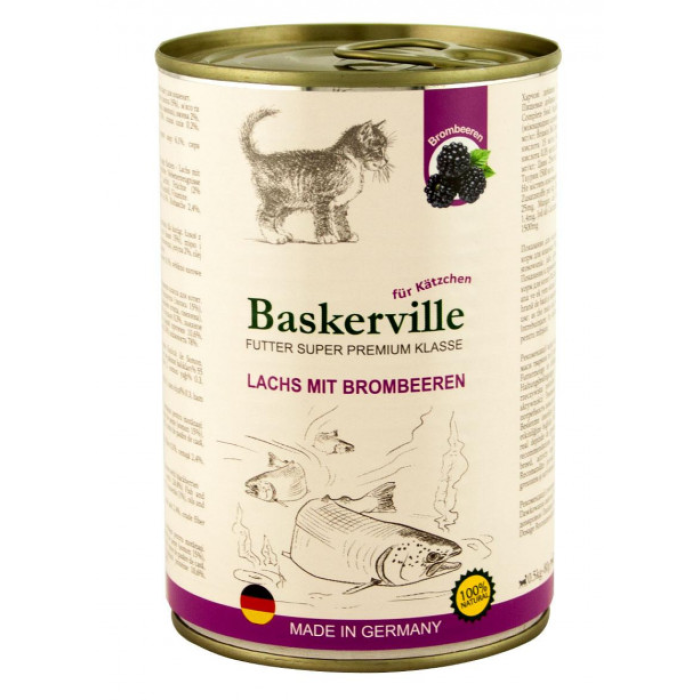 Влажный корм Baskerville Super Premium Lachs Mit Brombeeren для котят, лосось с ежевикой, 400 г