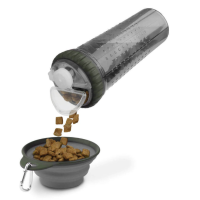 Пляшка подвійна для води та корму Dexas Snack DuO with Collapsible Cup, зі складною мискою (3 мірні склянки), світло-сірий 720мл