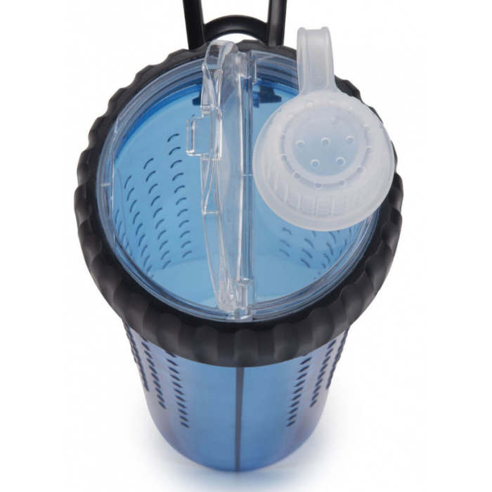 Пляшка подвійна для води та корму Dexas Snack DuO with Collapsible Cup, зі складною мискою (3 мірні склянки), блакитний 720 мл