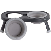 Dexas Double Elevated Feeder Миска двойная на складной подставке для собак и кошек МАЛАЯ  (1 мерный стакан) , светло-серая   240мл