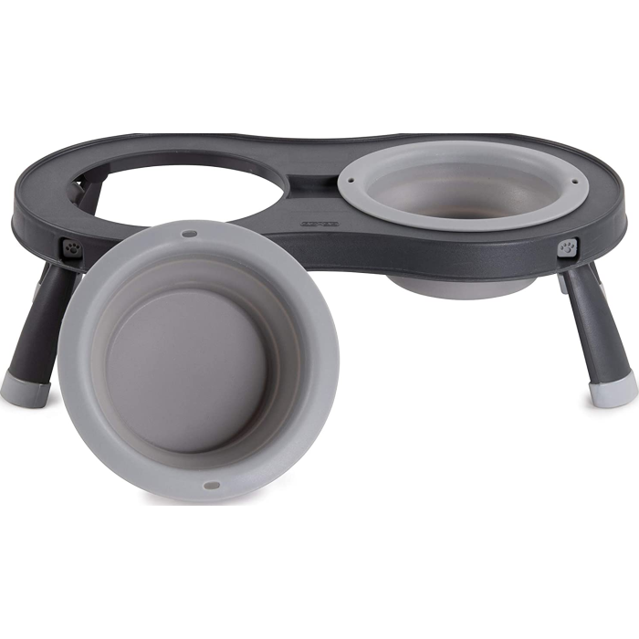 Dexas Double Elevated Feeder Миска подвійна на складній підставці для собак і кішок МАЛА (1 мірна склянка), світло-сіра 240мл