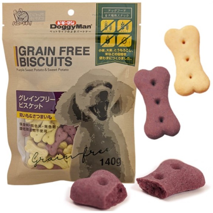 DoggyMan Biscuits Purple Sweet Potato&Sweet Potato ДОГГІМЕН БИСКВІТ ФІОЛЕТОВИЙ БАТАТ беззернове печиво, ласощі для собак, 0,14 кг
