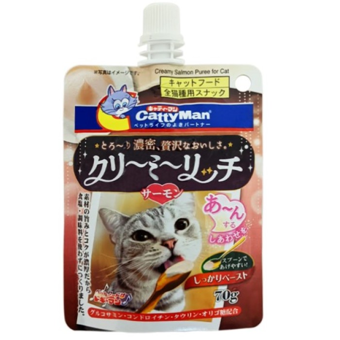 CattyMan Creamy Salmon КЭТТИМЕН СЛИВОЧНОЕ ПЮРЕ С ЛОСОСЕМ жидкое лакомство для котов, 0,07 кг