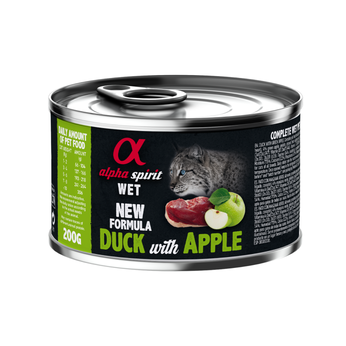 Полнорационный влажный корм Alpha Spirit Duck with Green Apple, для взрослых кошек, утка с зеленым яблоком, 200 г