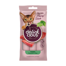 Дополнительный корм для кошек DELICKCIOUS, кремовое лакомство, тунец с добавлением алоэ, 4х15 г