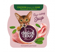 Повнораціонний корм для дорослих котів DELICKCIOUS, суп з курки з шинк..