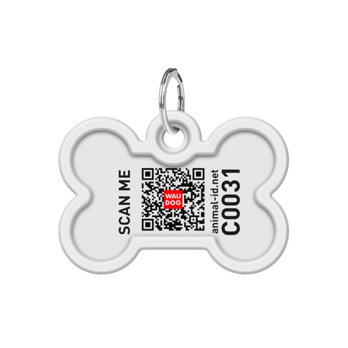 Адресник для собак и кошек металлический WAUDOG Smart ID с QR паспортом, рисунок "Вселенная пончиков", кость