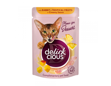 Корм для дорослих котів Delickcious "Пластівці з кроликом та тропічними фруктами у вершковому соусі", 80 г