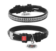 Ошейник для собак кожаный WAUDOG Glamour с QR паспортом, 