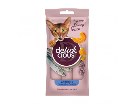 Додатковий корм для котів DELICKCIOUS, кремові ласощі, сардина з додаванням гарбуза, 4х15 г